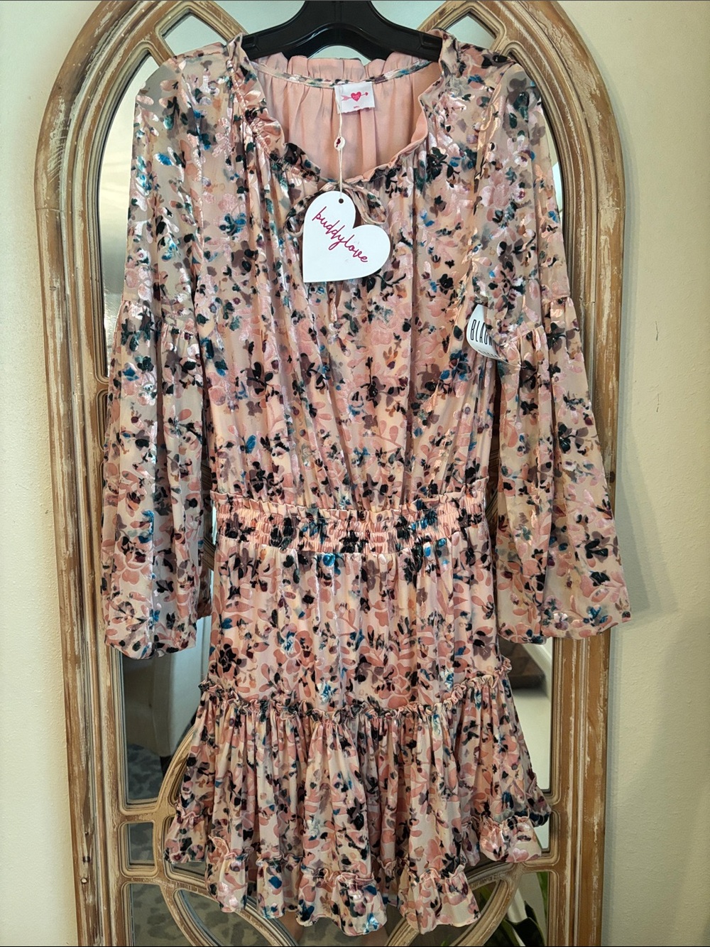Buddy Love Peach Floral Ruffle Tier Dress